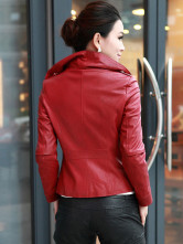 Rouge longues manches Zipper mouton blousons de cuir pour Womens
