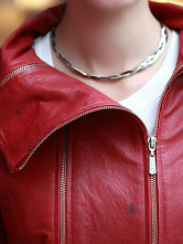 Rouge longues manches Zipper mouton blousons de cuir pour Womens