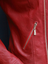 Rouge longues manches Zipper mouton blousons de cuir pour Womens