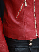 Rouge longues manches Zipper mouton blousons de cuir pour Womens
