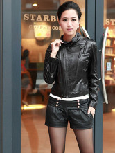 Jackets Cuir Féminins Manches Longues Col Dressé Noir
