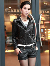 Jackets Cuir Féminins Manches Longues Col Dressé Noir