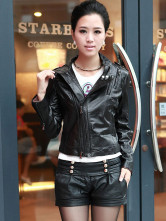 Jackets Cuir Féminins Manches Longues Col Dressé Noir
