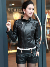Jackets Cuir Féminins Manches Longues Col Dressé Noir
