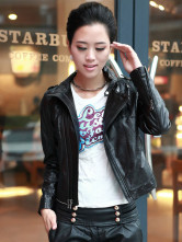 Jackets Cuir Féminins Manches Longues Col Dressé Noir