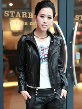 Jackets Cuir Féminins Manches Longues Col Dressé Noir