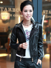 Jackets Cuir Féminins Manches Longues Col Dressé Noir