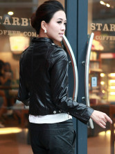 Jackets Cuir Féminins Manches Longues Col Dressé Noir