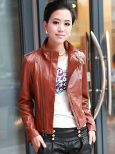 Jackets Cuir Féminins Peau de Mouton Manches Longues Col Dressé Khaki