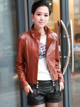 Jackets Cuir Féminins Peau de Mouton Manches Longues Col Dressé Khaki