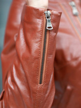 Jackets Cuir Féminins Peau de Mouton Manches Longues Col Dressé Khaki