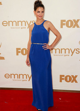 Blue Katie Holmes Floor Length Golden Sash Chiffon Emmy Awards Dress