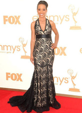 Halter Lace Black Shaun Robinson Emmy Awards Dress