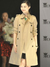 Apricot Full Length Double-Breasted Terylene Cotton Womens Trench Coat