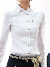 Blouse Chemises pour Féminine Col Débordé 100% Coton Manches Longues Blanches 