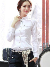 Blouse Chemises pour Féminine Col Débordé 100% Coton Manches Longues Blanches 