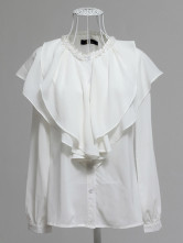 Attrayant en ivoire longues manches mousseline de soie élastique Blouse pour les femmes