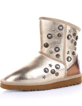 Light Golden Calfskin Rivet Womens Flat Snow Boots