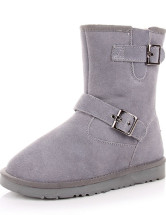 Grey Cowhide Buckle Mid Calf Women's Snow Boots