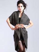Profundo gris sin mangas murciélago-ala patrón 30% lana 70% Arcylic Womens Cardigan