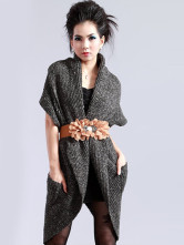 Profundo gris sin mangas murciélago-ala patrón 30% lana 70% Arcylic Womens Cardigan