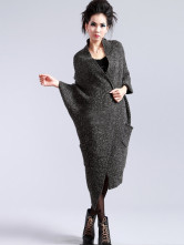 Profundo gris sin mangas murciélago-ala patrón 30% lana 70% Arcylic Womens Cardigan