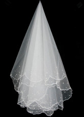 Ivoire 1,5 * 1 m festonnée garniture Organza imité perle Bridal Wedding voiles