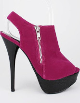 Chaussures fuchsia avec baudier derrière et à bout ouvert de fermeture éclaire plateforme à talon haut pour femme