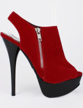 Chaussures rouges avec baudier derrière et à bout ouvert de fermeture éclaire plateforme à talon haut pour femme