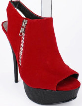 Chaussures rouges avec baudier derrière et à bout ouvert de fermeture éclaire plateforme à talon haut pour femme
