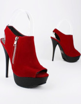 Chaussures rouges avec baudier derrière et à bout ouvert de fermeture éclaire plateforme à talon haut pour femme