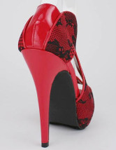 Sandales rouges à talons hauts avec plate-forme avec dentelle noire