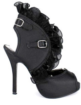 Sandales noires à talons hauts avec plate-forme en peau de mouton pliée 