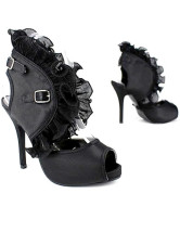 Sandales noires à talons hauts avec plate-forme en peau de mouton pliée 