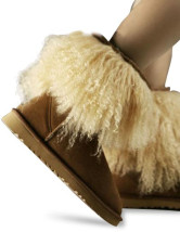 Maroon Flat Sweet Leather Wool Womens Snow Boots