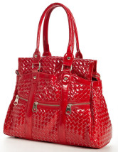 Fourre-tout Féminin PU Zip Motif Tricotage Rouge 35*17*32cm 