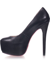 Fashionable Black PU 4 3/4'' High Heel 4/5'' Platform Womens Heels