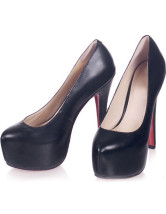 Fashionable Black PU 4 3/4'' High Heel 4/5'' Platform Womens Heels