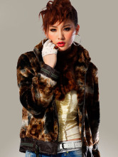Café Long manteau de fourrure acrylique de Womens Polyester manches
