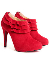 Red 4 1/10" Multi-Layer Flannel Womens Ankle Boots
