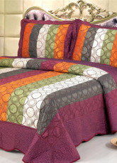 Courtepointes de Literie 100% Coton à 3 Pièces Grand Lit Rayure Vert Foncé 