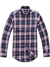 Red Blue Plaid Pattern Quality 100% Cotton Mens Casual Shirt