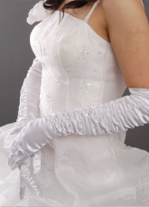 Ivory 55*10cm Pleated Above Elbow Length Satin Bridal Wedding Gloves