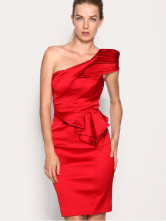 Robe Pour Femme 30% Terylene 70% Soie Jabots Une Epaule Rouge Splendide 