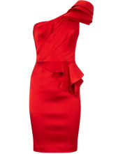 Robe Pour Femme 30% Terylene 70% Soie Jabots Une Epaule Rouge Splendide 