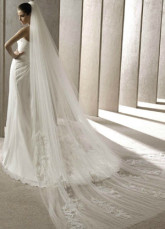 300*300cm White Gauze Lace Trimmed Bridal Wedding Veil