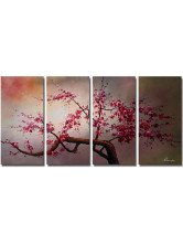 Peinture  Fleur 4 Pièce Canevas Manuel Fleur Prune  