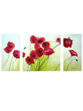 Peinture à L'huile Canevas Fleur Trois Pièces Rouge 