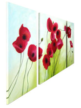 Peinture à L'huile Canevas Fleur Trois Pièces Rouge 