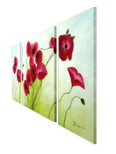 Peinture à L'huile Canevas Fleur Trois Pièces Rouge 